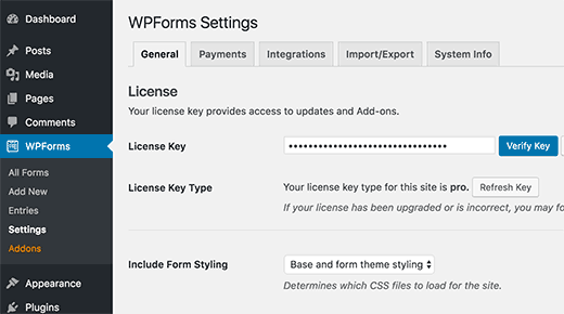 aggiungere-license-key-wpforms