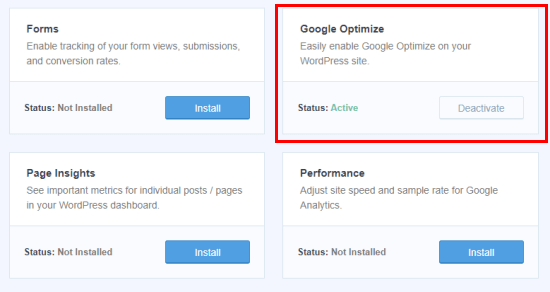 Monsterinsights Google Optimize Addon