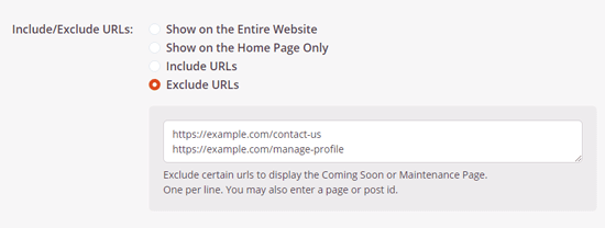 Exclude URLs From Maintenance Page Seedprod