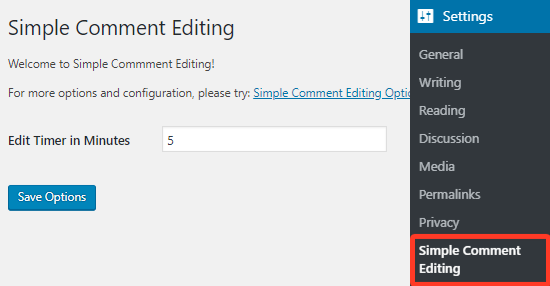 Simple Comment Editing Settings