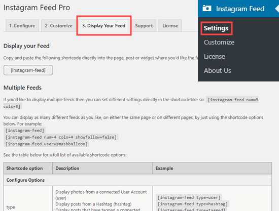 Instagram Feed Pro Settings Display Feed