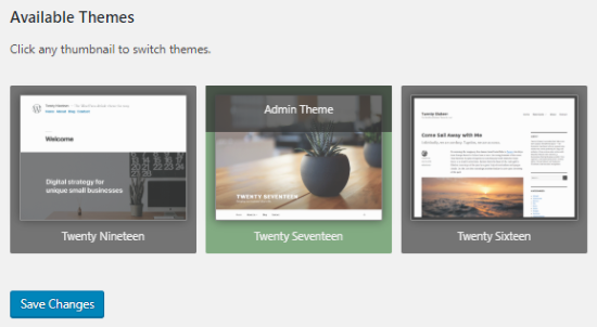 Theme Switcha Available Themes Section