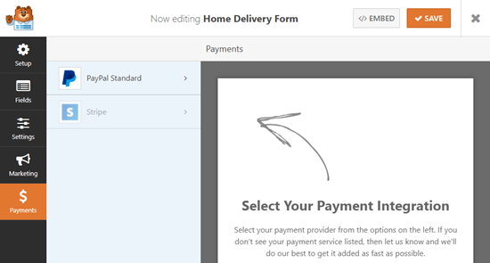 Select Form Payment Integration