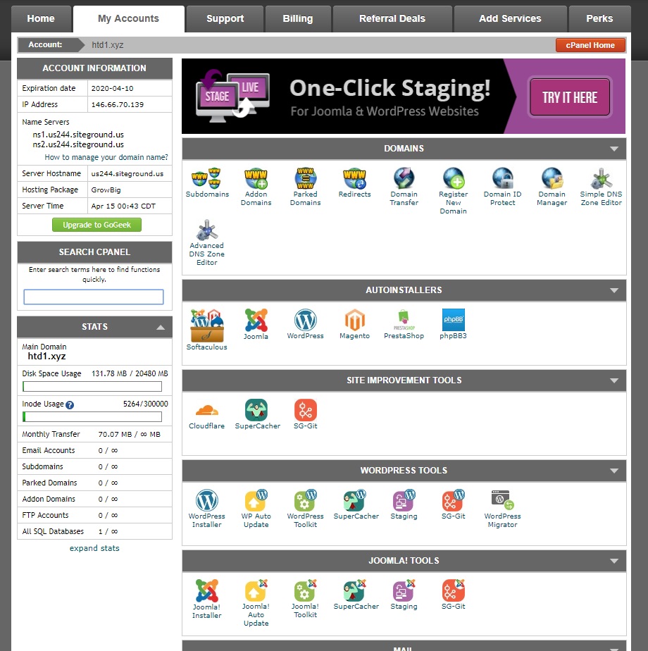 Siteground Cpanel Interface