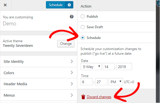 Schedule Customizer Settings