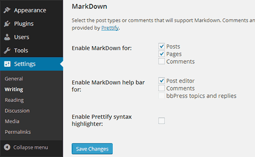 Wp Markdown Settings