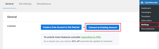 Connect Optinmonster Account