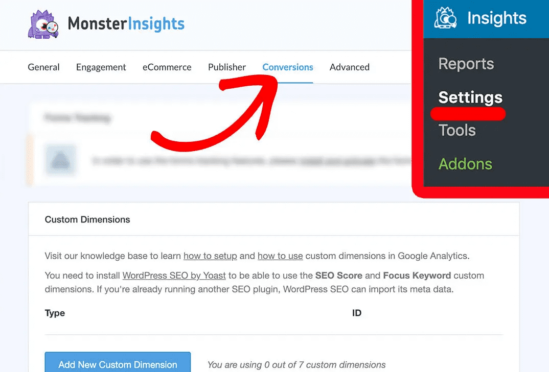 Conversion Settings Custom Dimension Monsterinsights