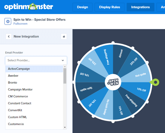 Optinmonster Select Email Provider Dropdown