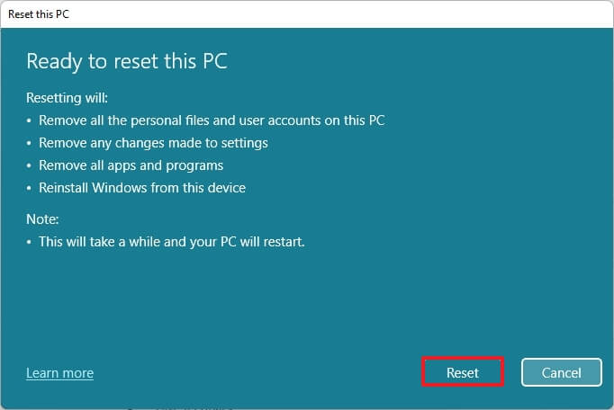 Installazione pulita di Windows 11 con l'opzione di reinstallazione locale