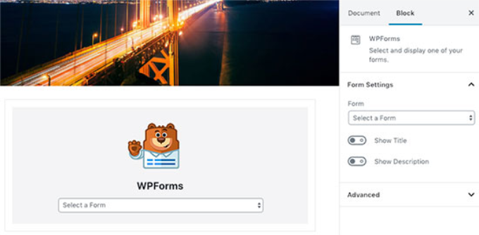 Blocco WPForms in WordPress